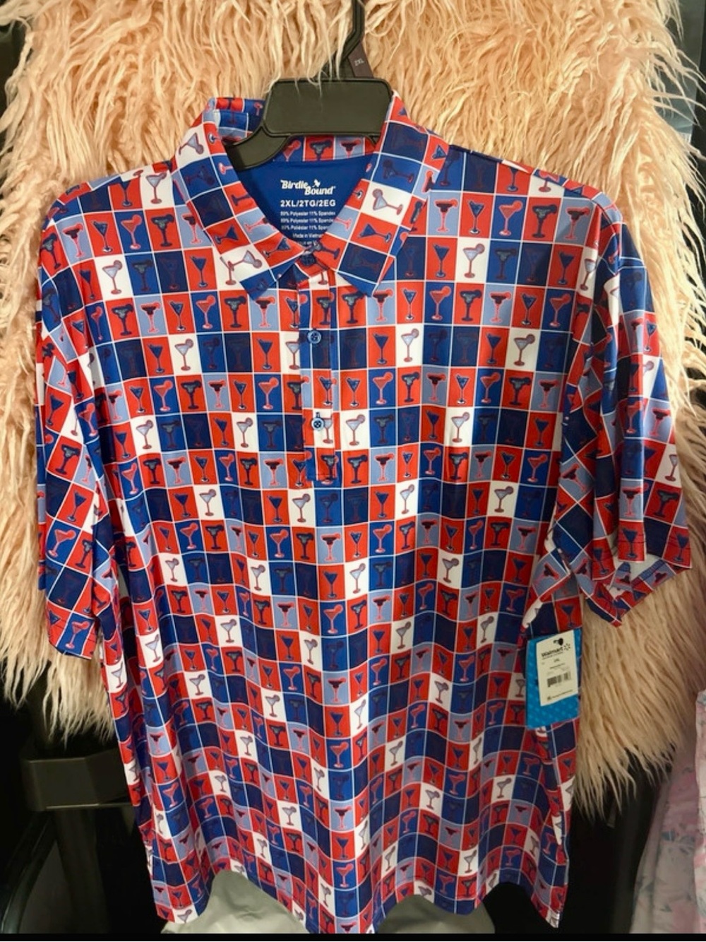 Men's Red & Blue Martini Print Polo Size 2Xl Golf Polo Birdiebound